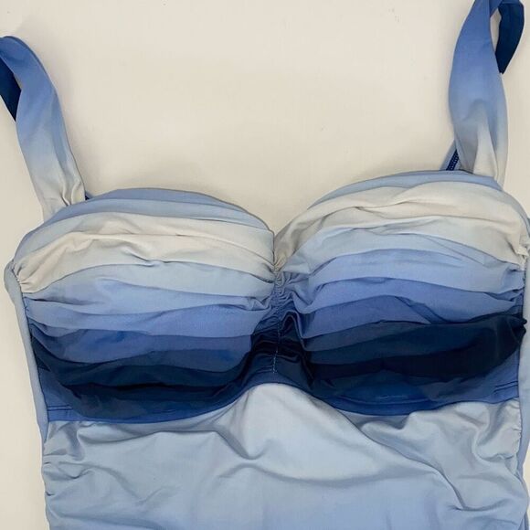 Bleu Rod Beattie 10 Hola Shirred Bandeau Ombre‎ One-Piece Swimsuit Blue - Picture 5 of 12